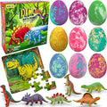 Bath Bombs for Kids with Surprise Toys Inside Plus Dinosaur Puzzle - Set of 9 Organic Dino Egg Bath Bombs with Rich Bubbles, Birthday Gifts for Kids