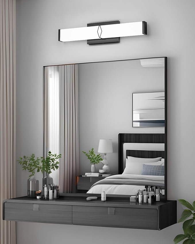 Bathroom Light Fixtures Over Mirror,16inch Modern Vanity Lights for Bathroom,20W 2000lm Dimmable LED Vanity Light Bar,Black Vanity Lighting Fixtures,5700K Cool White,ETL Certified