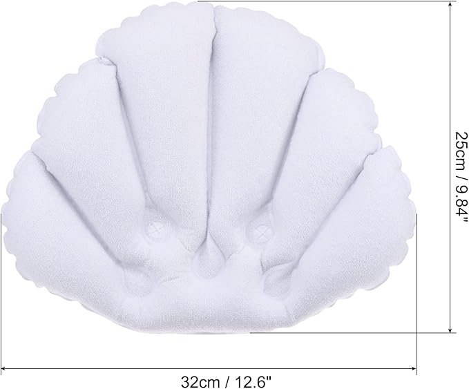 PATIKIL Inflatable Bath Pillow with Suction Cups, 2 Pack Terry Cloth Covered Shell Shape Bathtub Spa Pillow Neck Support for Bathtub Hot Tub, White