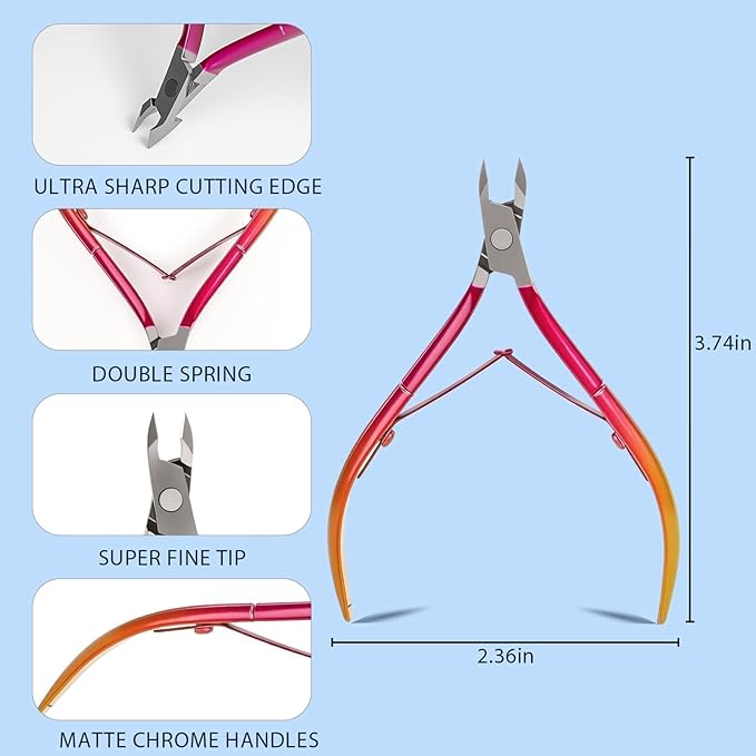Cuticle Nippers Kit: Precision Nano-Coated Stainless Steel Cuticle Trimmer Remover for Fingernails and Toenails, Cutter for Manicure Pedicure, Nail Clippers Tools for Women (Red+ Blue 2PCS)
