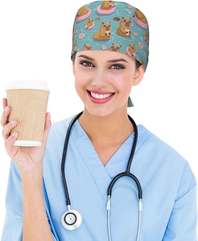 Alligator Ice Cream Working Cap, Scrub Cap with Sweatband, Adjustable Tie Back Hat Breathable Headgear for Women/Men