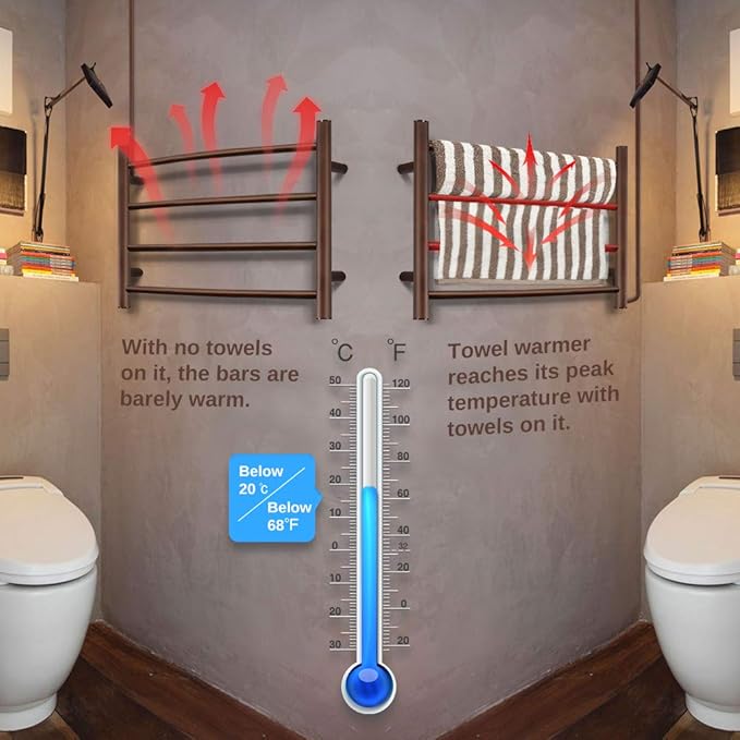 Towel Warmer ORB for Bathroom Wall Mounted Bath Towel Heater Plug-in Electric Heated Towel Rack Stainless Steel Curved Round Oil Rubbed Bronze Drying Rack ETW29 40W 16.54x23.62x5.51 inches