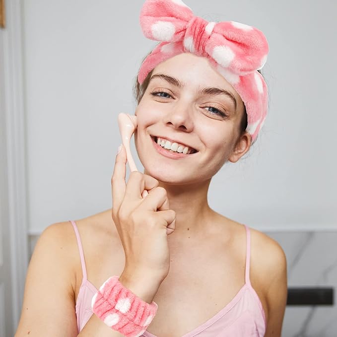 WHAVEL 6PCS Spa Headband and Wristbands Set, Face Wash Headband Wrist Bands for Washing Face Makeup Skincare Hair Band Skin Care Accessories Tools