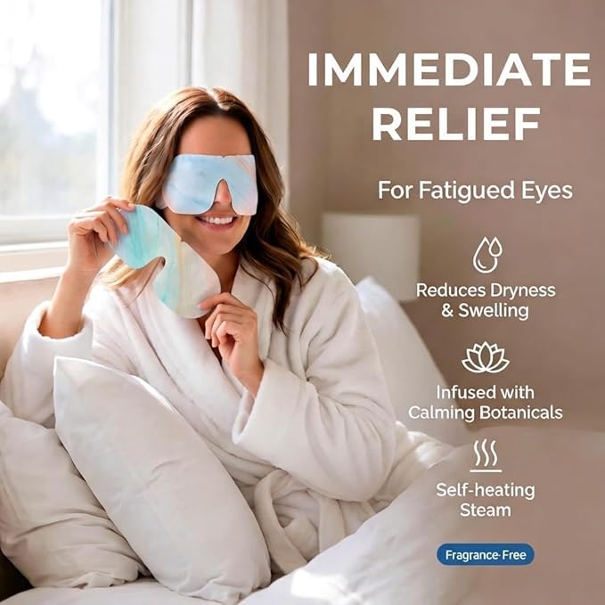 16 Packs Self Heating Steam Eye Masks: Disposable Moist Warm Compress for Dry Eyes,Tired Eyes and Stye Relief, Unscented Eye Mask for Sleep, Travel and Relaxation, No Microwave Needed