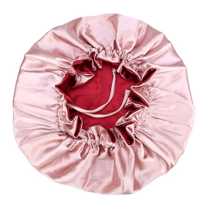 Adjustable Silk Satin Bonnet Hair Care Caps for Women Girls Loose-fitting Reversible Sleeping Cap Shower Caps Hair Wrap Bonnets (001 Wine/Blush)