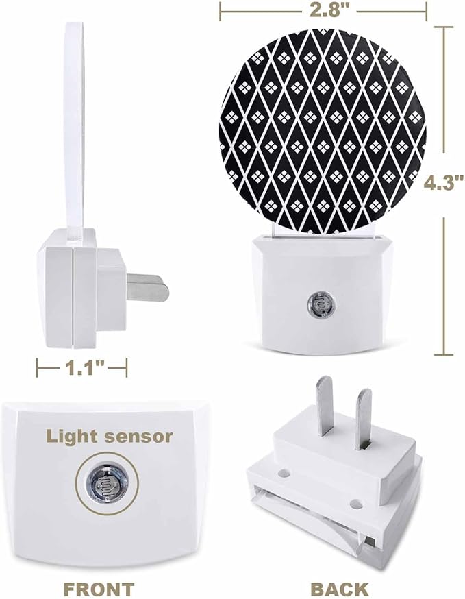 Night Lights Auto Sensor Black Diamond Night Light Geometric Rhombus Round Lamp Plug-in LED Nightlights Dusk to Dawn for Living Room Bedroom Bathroom Hallway Wall Decor