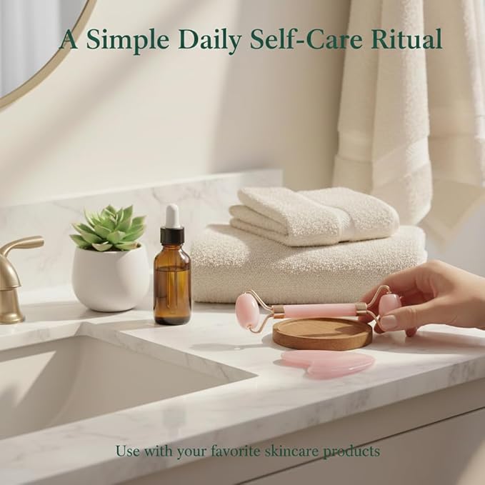 Jade-Style Roller and Gua Sha Set, Cooling Facial Massage Tools, Smooth Resin Skincare Duo for Face & Neck