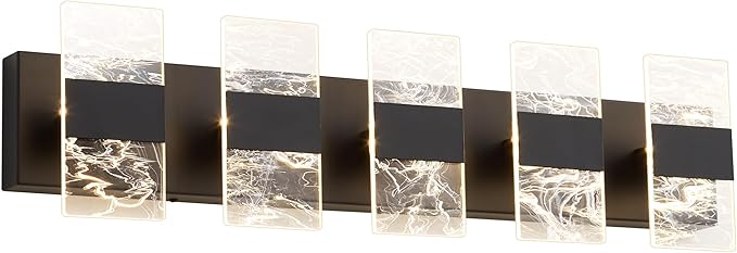 Modern LED Bathroom Light Fixtures Dimmable 5-Light Black Vanity Light,5CCT Adjustable Lighting Fixture Vanity Lights Over Mirror, Smoked Acrylic LED Vanity Lights for Bathroom