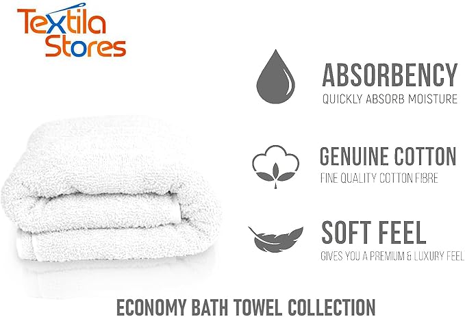 Basic Medium Bath Towels 24x48 Inches – Pack of 6 – White Color – Soft and Absorbent Multipurpose Cotton Towels for Bathroom, Spa, Gym, Salon, Hotel, Clinics and Everyday Use