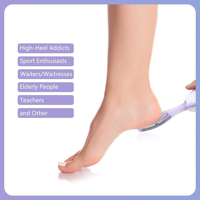 2-Pack 4 in 1 Pedicure Tool Callus Remover - Foot Scrubber with Pumice Stone, Cleaning Brush, Metal Rasp & Sandpaper for Dead Skin and Shower (Lilac and Blue)
