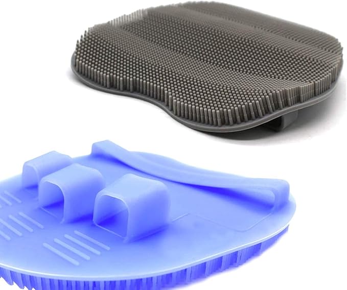 2 Pack Soft Silicone Shower Brush Body Wash Bath Exfoliating Skin Massage Scrubber, Dry Skin Brushing Glove Loofah, Fit for Sensitive and All Kinds of Skin(Gray+purple)