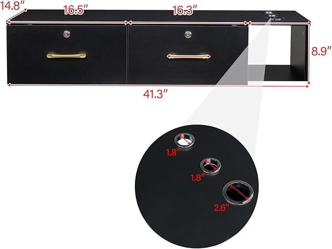 Wall Mount Styling Station for Hair Stylist,Wooden Hair Salon Station Storage Cabinet,Beauty Salon Storage Equipment,Beauty Spa Tool Organizer,with Drawers,for Barber Shop, Home, Bathroom (Black)