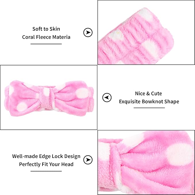 Casoty 10 Pcs Spa Headbands, Makeup Headband for Washing Face, Soft Coral Fleece Headbands for Skincare, Bow Headband for Face Washing Shower Skin Care Yoga