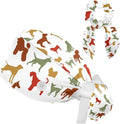 Adjustable Brown Dachshund Dog Blue Surgical Scrub Cap with Button,Sweatband for Women with Bow Hair Scrunchy