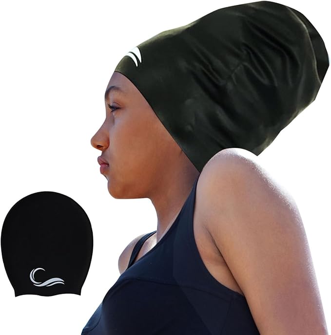 Interlaken Silicone Swim Cap (Check Size Before Buying) - Waterproof Black, Red & Blue Swim Cap