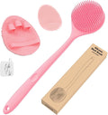 Manmihealth Silicone Back Scrubber (Thin Bristles) & Shower Face Brush Set(3PCS), Gentle-Cleaning & Exfoliating Body Scrubber, Bath Glove, Face Scrubber Combination (Random Color Pink or Black)