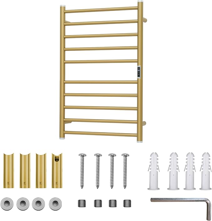 Electric Towel Warmer Rack,Heating Towel Warmer,Timer & Temperature Control,Wall-Mounted Plug-in for Bathroom, Gold,Stainless Steel,10-Bar(31.5x20.08x4.41in)