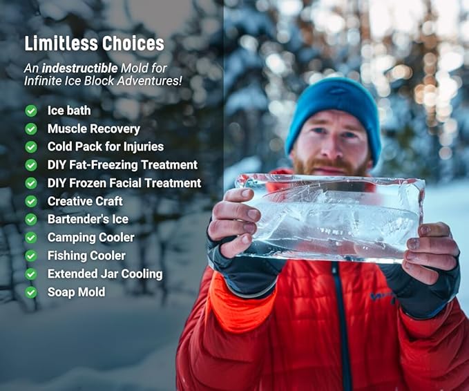 Alaskey® Extra Large Ice Block Mold 5 lbs (Single) | Create Perfect Reusable Ice Bricks | Professional Silicone Mold for Crafting Giant Ice Cubes, Ideal for Ice Baths, Coolers, Bartender Accessories