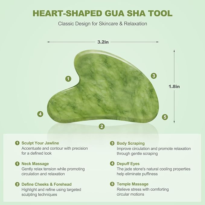 3 PCS Jade Stone Gua Sha Set Face Massager, Body Gua Sha Tool, Jade Gua Sha Facial Tools, Large Guasha Tool For Body, Face, Anti Cellulite, Lymphatic Drainage, Muscle Scraper, Valentine's Day Gifts