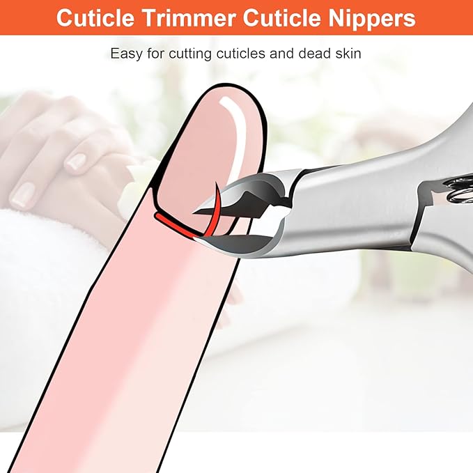 CGBE Cuticle Trimmer, 3/4 Jaw Extremely Sharp Cuticle Nippers, Professional Nail Cuticle Trimmer Tools, Non-slip Silicone Handle Cuticle Clipper for Nail Care Pedicure Manicure Nail (Orange)