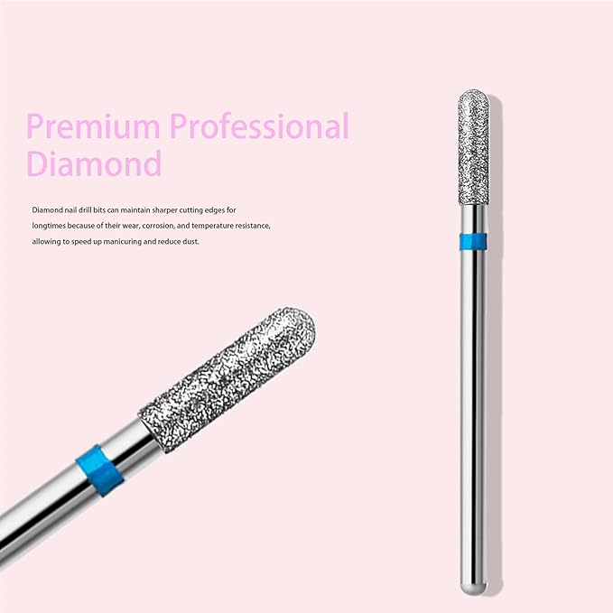 10pcs Safety Round Barrel Cuticle Drill Bits, Carbide Diamond Nail Bits for Dead Skin Removal&Nail Shaping, 3/32'' Two Way Rotate, Professional Manicure Pedicure Salon Tools, Medium-M