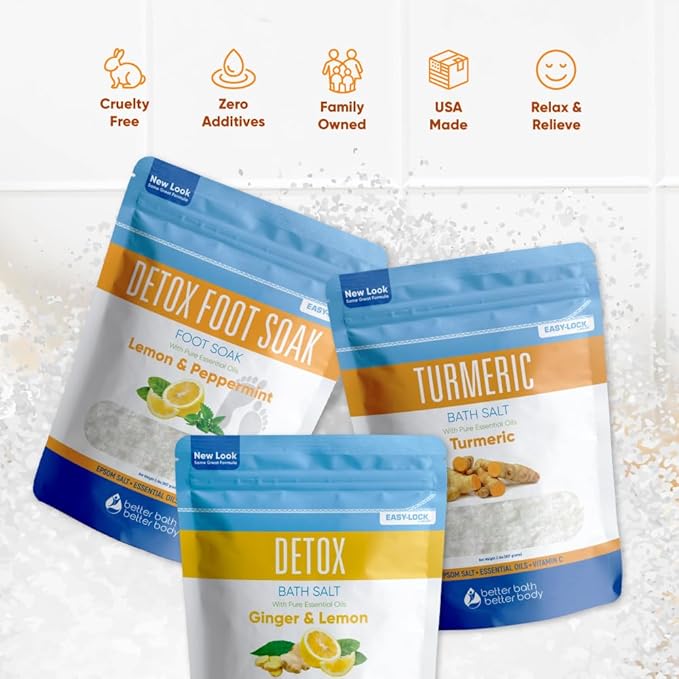 Detox Bath Bundle (3 Pack) Detoxifying Soaks with Detox Foot Soak and Turmeric Bath Soak Made with Epsom Salt and Pure Essential Oils Plus Vitamin C Three 2 Lbs Pouches