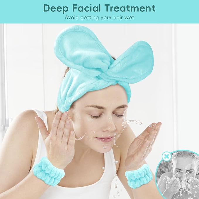 my novel things Face Wash Headband Set Adjustable Makeup Hair Headbands, Cute Spa Skincare Headband and Wristband Set 4PK, Ideal for Face Washing Coral Velvet for Girl Women Gift