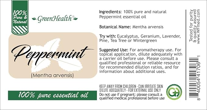GreenHealth Peppermint Essential Oil – 4 Pack (16 fl oz Each) – 100% Pure & Uncut – Strong Menthol Scent – Aluminum Bottles for Diffusers, Cleaning, DIY Use