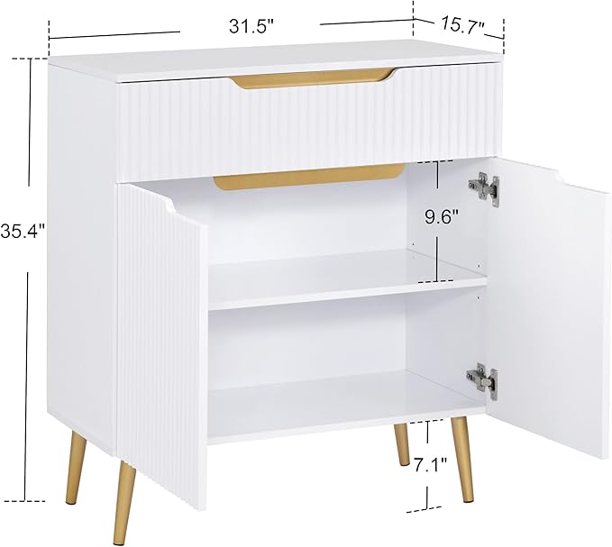 BarberPub Barber Station with Drawer & Cabinet, Beauty Salon White Storage Organizer with Concave Fluted Wall, Modern SPA Freestanding Equipment 3196 (White)