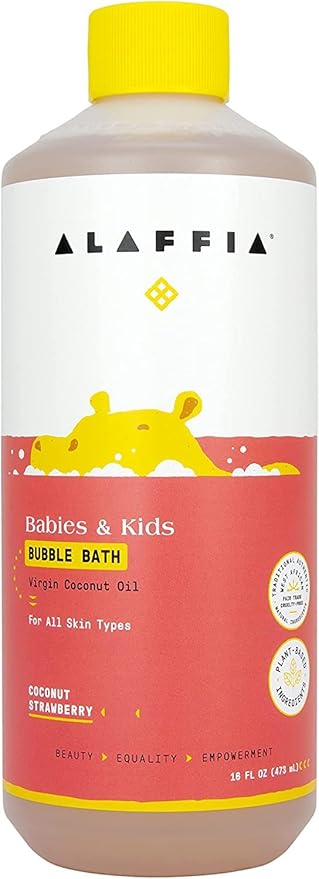 Alaffia Babies & Kids Bubble Bath, Coconut Strawberry 2-Pack – Gentle Tear-Free Formula for Sensitive Skin Care, Baby Essentials, 16 Fl Oz Ea