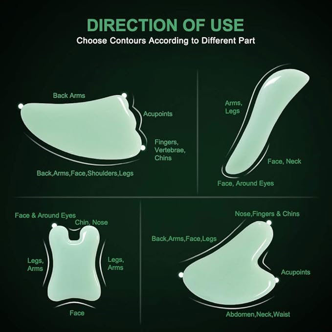 airogym Guasha Massage Tool，Natural Stone Gua Sha Board, 4PCS Guasha Stone Scraping Massage Sets for SPA Acupuncture Physical Therapy Muscle Knots Facial Caring Point Treatment Lymphatic Drainage