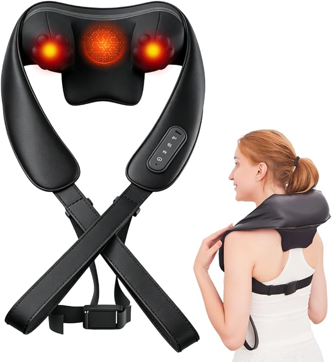 Neck Massager with Heat Cordless Electric Shiatsu Neck and Shoulder Massager for Pain Relief Deep Tissue Lower Back Massage, Chair Office Home Car Gift