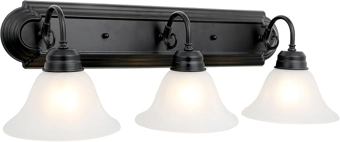 Design House 589796 Millbridge Vanity Light Dimmable with Frosted Glass for Above Bathroom Mirror, Matte Black, 3-Light