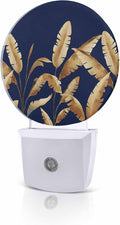 Night Lights Auto Sensor Golden Foliage Night Light Navy Blue Minimalist Leaf Round Lamp Plug-in LED Nightlights Dusk to Dawn for Living Room Bedroom Bathroom Hallway Wall Decor