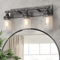 LNC 24'' Large Bathroom Light Fixtures, Industrial 3 Mason Jar Vanity Light with Antique-Silver Brushed Finish