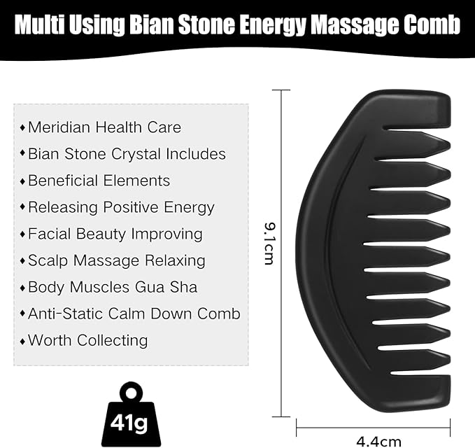 Gua Sha Comb, Natural Sibin Bian Stone Scalp Massage Comb, Facial GuaSha Tool for Lift and Puffiness, Jade Gua Sha Scraping Therapy Massager for Full Body Relax