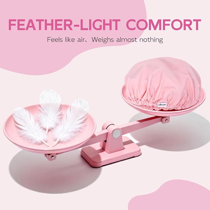 Years Calm Shower Cap for Women Waterproof Reusable – 27g Ultra Lightweight Double-Layer Shower Bonnet, Secure Fit for Long, Curly Hair, Travel & Spa (Pink)