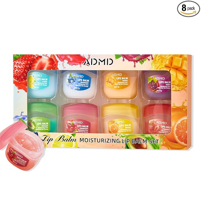 8 Packs Fruit Flavor Mini Lip Balm Set, 8 Pack Fruit Lip Balm for Dry Chapped Lips, Small Lip Balm Bulk Moisturizing, Cute Lip Care Products, Long Lasting Hydration, Mini Chapstick Set