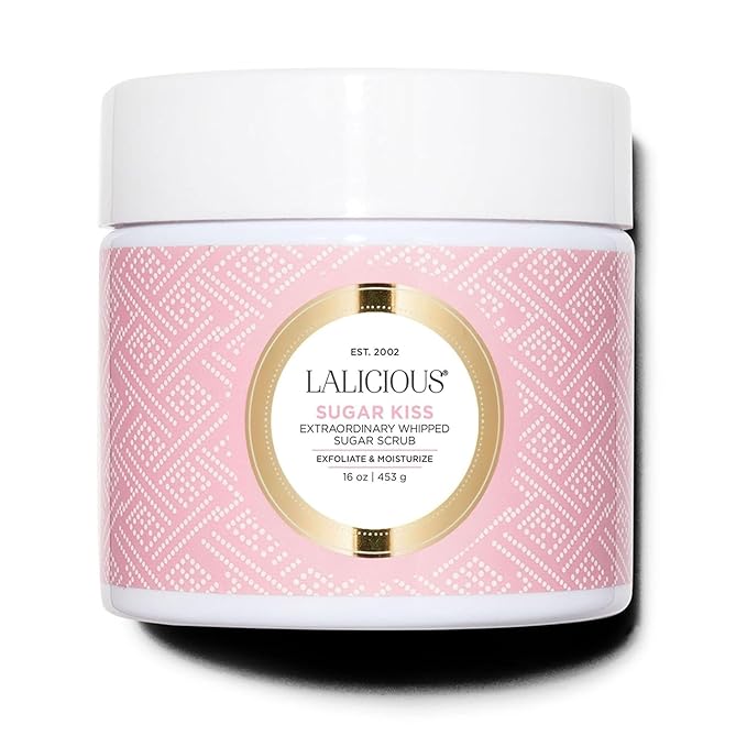 LALICIOUS Sugar Kiss® Exfoliating & Moisturizing Body Scrub | Sugar & Coconut Oil | Pre-Shave Scrub for Ingrown Hairs & Razor Bumps | Gently Buffs & Smooths Sensitive Skin | No Parabens | Large 16oz