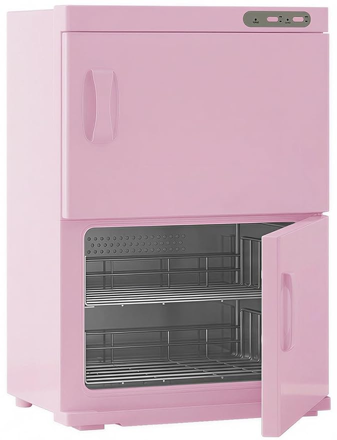 TABU Hot Towel Warmer Cabinet, 46L Extra Large Professional Towel Heater with Stainless Steel Racks & Water Drip Tray, for Spa, Salon, Barber and Home, Pink