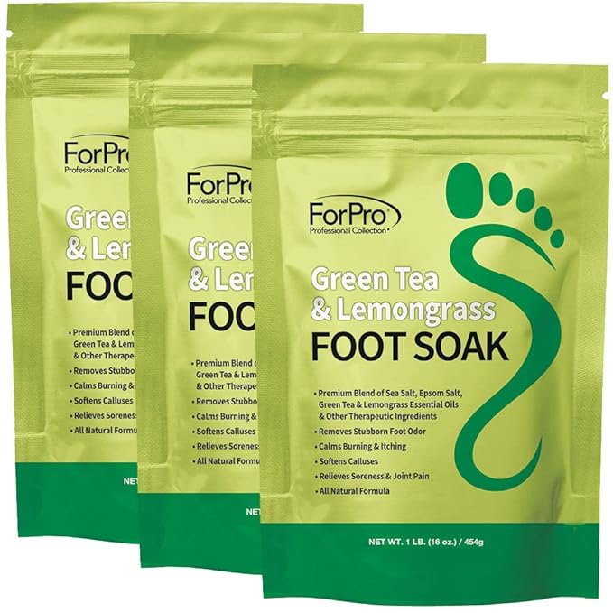 ForPro Professional Collection Green Tea & Lemongrass Foot Soak with Sea & Epsom Salt for Toenail Athletes, Stubborn Odor Scent, Softens Calluses & Soothes Sore Tired Feet - 48 Ounces (3 1-lb Packs)
