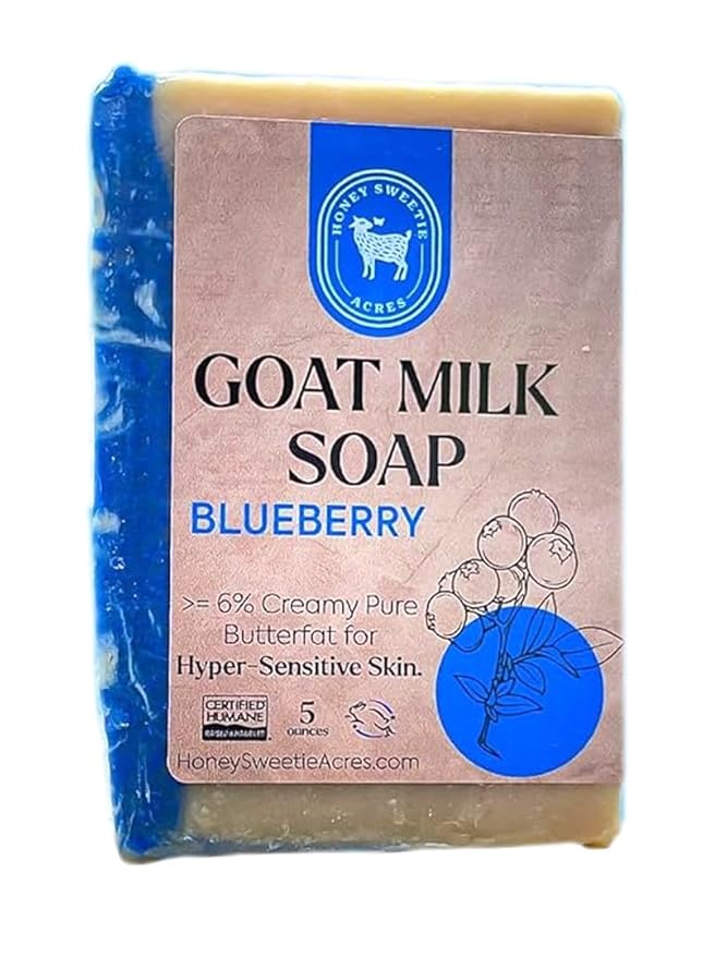 Honey Sweetie Acres Blueberry Goat Milk Soap - Handmade 5 oz Bar, Made with Natural Ingredients, Moisturizing & Gentle, Made in the USA