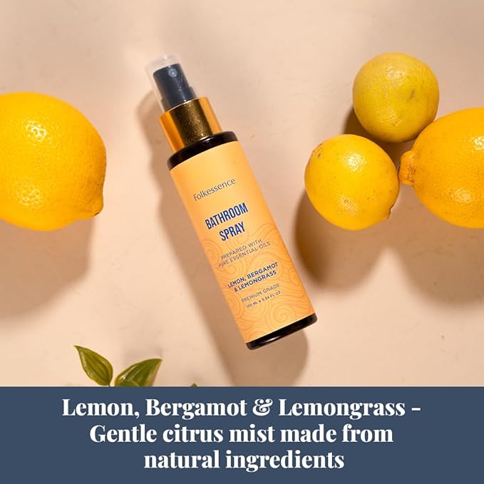 Folkulture Citrus & Bergamot Bathroom Spray - 3.34 fl oz | Odor Eliminator Bathroom Scents For Travel & Home, Guest Room Essentials | Before You Go Toilet, Poop & Shower Spray for Fresh Scents