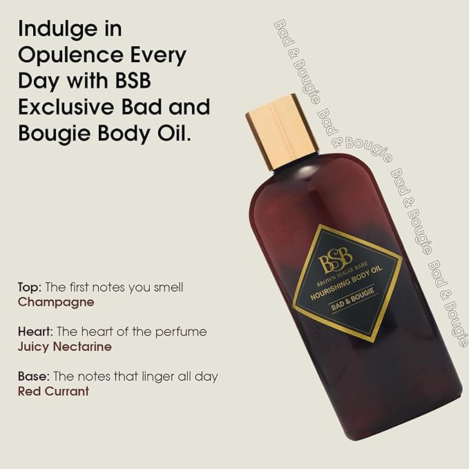 Brown Sugar Babe Bad and Bougie Body Oil, Grape Seed and Sweet Almond Fragrance Oils, Nourishing Scented Oil for Women, Perfume Body-Oil, Skin Care, Paraben Free, Made in USA