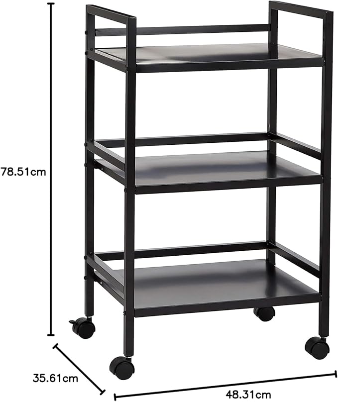 Amazon Basics 3-Tier Metal Rolling Utility Cart, Storage Organizer, Multifunctional Storage, Mobile Shelving, Black