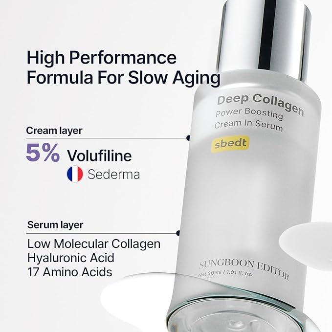 SUNGBOON EDITOR Deep Collagen Serum | 5% Volufiline + 58% Low Molecular Collagen + 2% Niacinamide | Hydrating & Smoothing Face Serum | Korean Skincare, 1.01 fl oz | Gifts for Women
