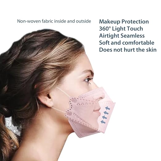 Borje KN95 Face Masks for Adults 50 Pack,5-Ply Pink Disposable Face Mask Against PM 2.5 Smoke & Dust, Filtration Efficiency 95%