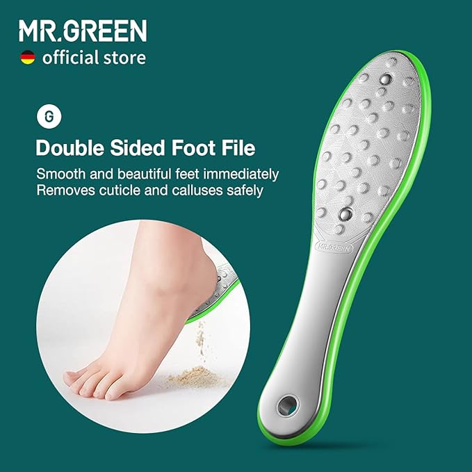 MR.GREEN Foot File Double Sided Pedicure Foot Care Tools Professional Callus Remover Foot Rasp Stainless Steel Foot Scrubber for Feet (Green)