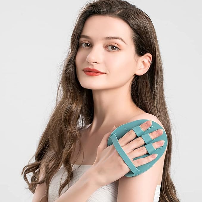1 Pack Soft Silicone Shower Brush Body Wash Bath Exfoliating Skin Massage Scrubber, Dry Skin Brushing Glove Loofah, Fit for Sensitive and All Kinds of Skin(Eucalyptus Green)