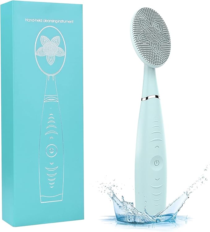 TUGOKU Sonic Facial Cleansing Brush Waterproof Scrub Face Brush for Men & Women Rechargeable Brushes Deep Cleansing Gentle Exfoliating Removing Blackhead Massaging (Blue) 7.4x1.4x0.8 Inch (Pack of 1)